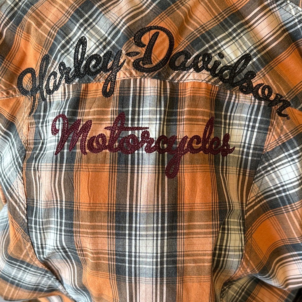 Harley-Davidson Orange Plaid Button Down Shirt